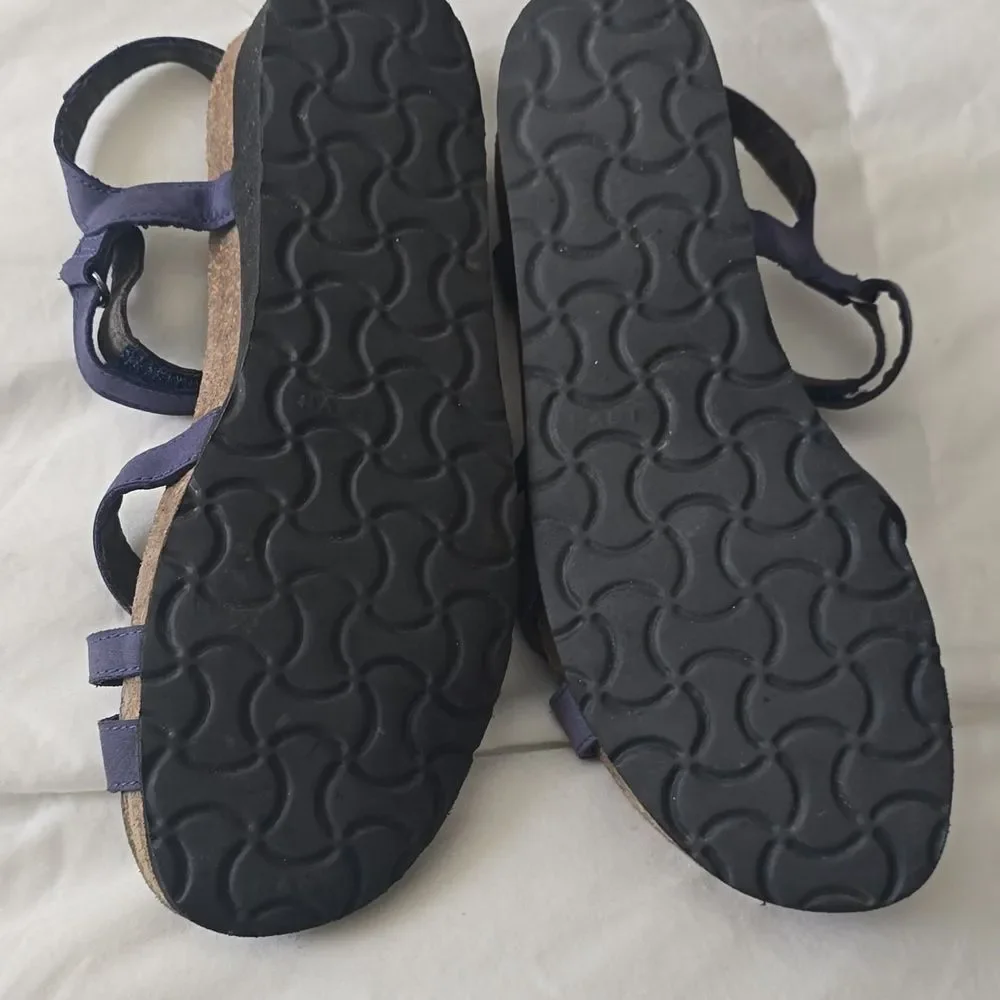 Naot Brittany Sandals Indigo Nubuck Blue Women’s 38/7 Comfort Cork Ankle Strap